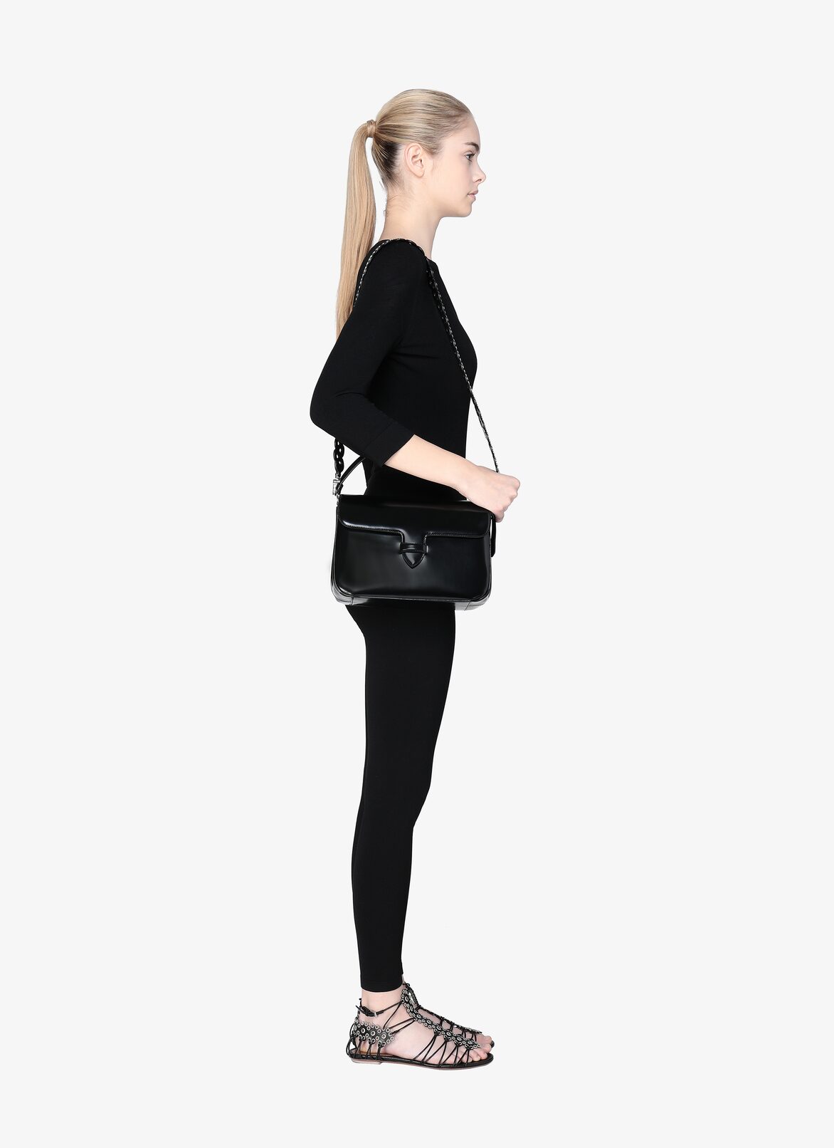 BETTINA MEDIUM LAQUE GOUTTE CLOU STRAP BLACK ALAÏA BLACK  BETTINA MEDIUM LAQUE GOUTTE CLOU STRAP BLACK